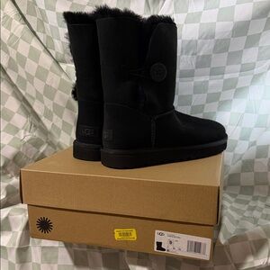 UGG Women's Black Winter Boots with Fur Trim